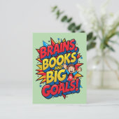 Brains Booksと大きなゴール-おもしろいバックツースクール シーズンポストカード (スタンド正面)