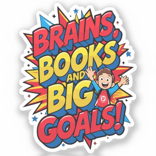 Brains Booksと大きなゴール-おもしろいバックツースクール シール (正面)