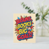 Brains Booksと大きなゴール-おもしろいバックツースクール ポストカード (スタンド正面)