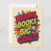Brains Booksと大きなゴール-おもしろいバックツースクール ポストカード (正面/裏面)