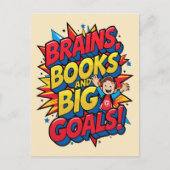 Brains Booksと大きなゴール-おもしろいバックツースクール ポストカード (正面)