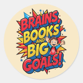 Brains Booksと大きなゴール-おもしろいバックツースクール ラウンドシール