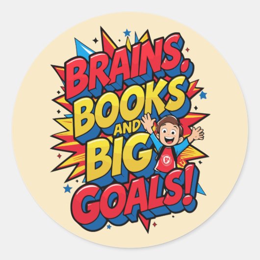 Brains Booksと大きなゴール-おもしろいバックツースクール ラウンドシール (正面)