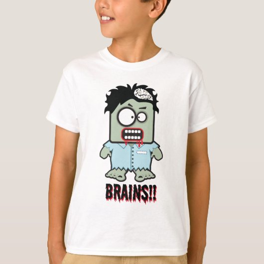 Brains cartoon zombieハロウィンシャツ tシャツ (正面)