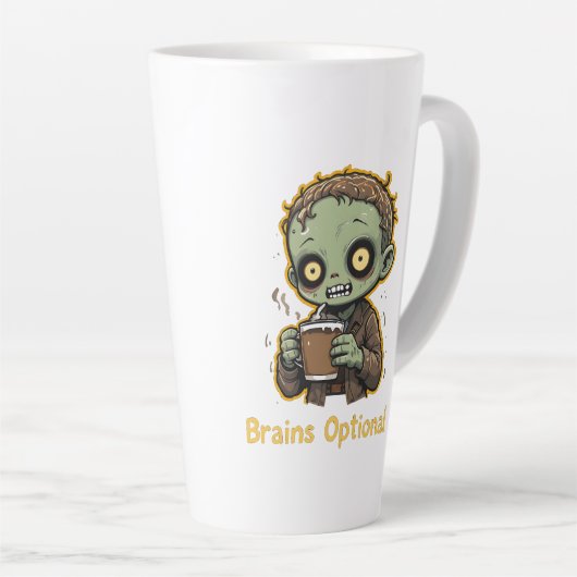 Brains Optional Zombie Coffee Funny Cute Undead  カフェラテマグ (右アングル)
