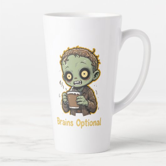 Brains Optional Zombie Coffee Funny Cute Undead  カフェラテマグ (右)