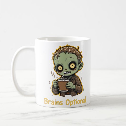 Brains Optional Zombie Coffee Funny Cute Undead  コーヒーマグカップ (左)