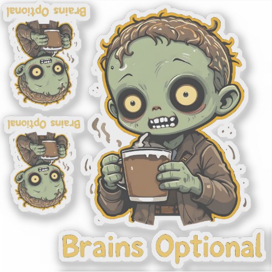 Brains Optional Zombie Coffee Funny Cute Undead  シール (正面)