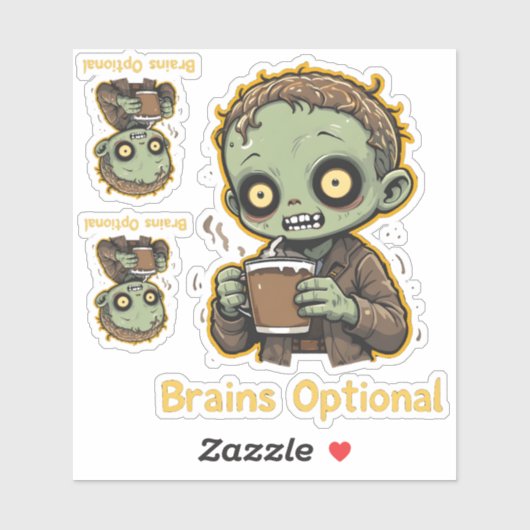 Brains Optional Zombie Coffee Funny Cute Undead シール (シート)