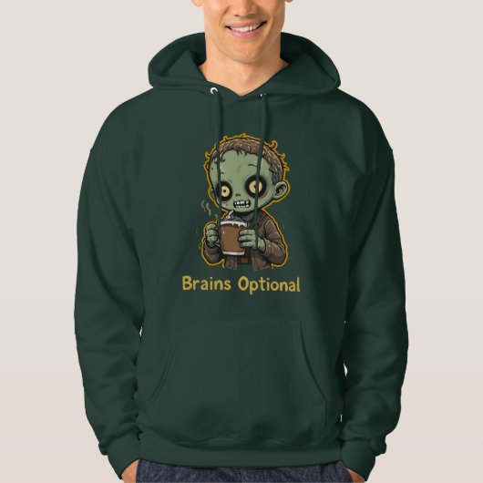 Brains Optional Zombie Coffee Funny Cute Undead パーカ (正面)