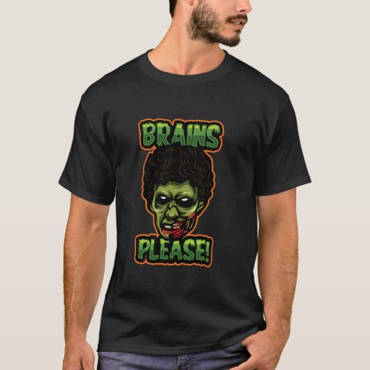 Brains please Zombie Halloween evil spooky おもしろい z Tシャツ (正面)