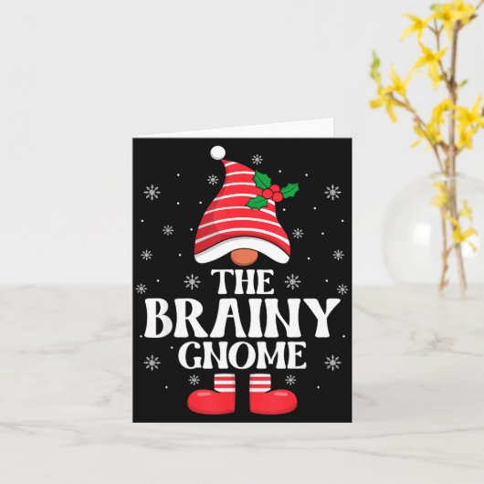 Brainy Gnome Christmas Family Matching Group Funny カード (黄色い花)