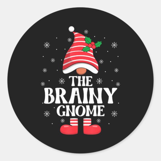 Brainy Gnome Christmas Family Matching Group Funny ラウンドシール (正面)