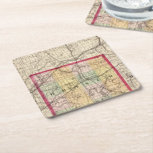 Branch郡、ミシガン州の地図 スクエアペーパーコースター (アングル)