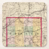 Branch郡、ミシガン州の地図 スクエアペーパーコースター (正面)