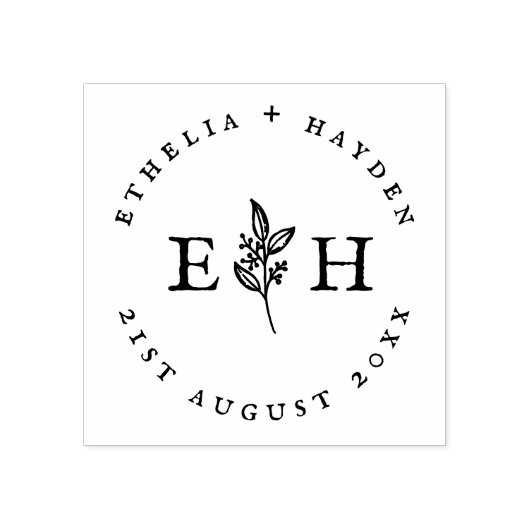 Branch 素朴 Outdoorの結婚日付とカップルの名前 ラバースタンプ (インプリント)