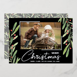 Branch and Berries on Black Christmas Photo 箔シーズンカード