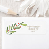 Branch and Berries Red Christmas Return Address ラベル (インサイチュ)