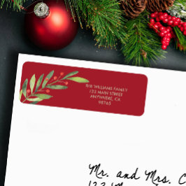 Branch and Berries Red Christmas Return Address ラベル