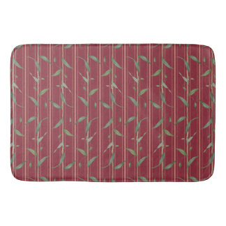 Branch of leaves on red wallpaper shower curtain バスマット