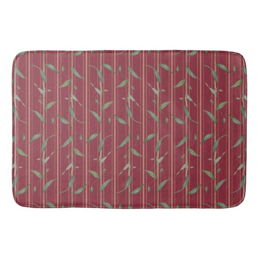 Branch of leaves on red wallpaper shower curtain バスマット (正面)
