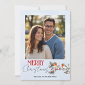 Branch, robin birds and berries Christmas photo シーズンカード (正面)