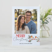 Branch, robin birds and berries Christmas photo シーズンカード (スタンド正面)