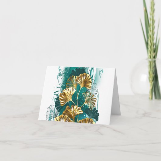 Branch with Golden Leaves Ginko Biloba サンキューカード (正面)