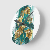 Branch with Golden Leaves Ginko Biloba ラウンド壁時計 (傾斜)