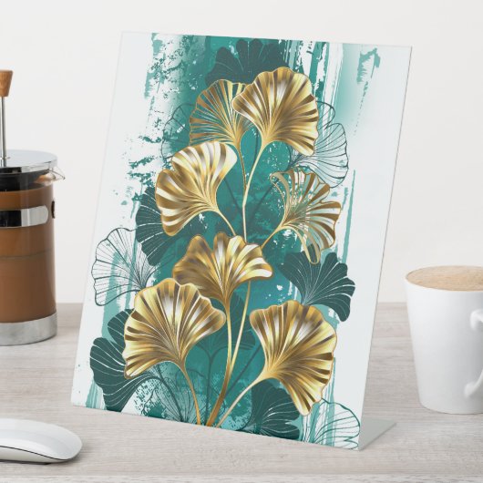 Branch with Golden Leaves Ginko Biloba 台座サイン (インサイチュ)