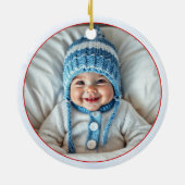 Branch with robin birds, berries Christmas photo セラミックオーナメント (裏面)