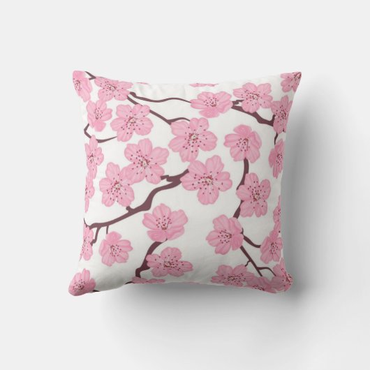 Branches Blooming Pink Sakura Elegant Spring Flora クッション (裏面)