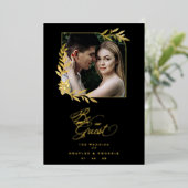 Branches Frame Luxury Golden Chic Photo Wedding 箔招待状 (立ち正面)