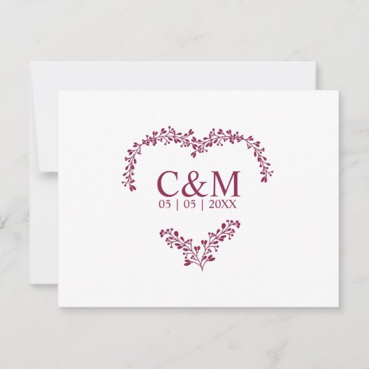 Branches Heart with Initials in Cramberry Color セーブザデート (正面)