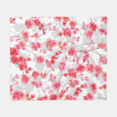 Branches of cherry blossoms on white and grey back フリースブランケット (正面(横))