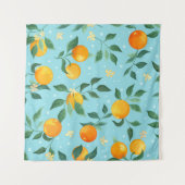 Branches of oranges with flowers on a blue backgro タペストリー (正面)