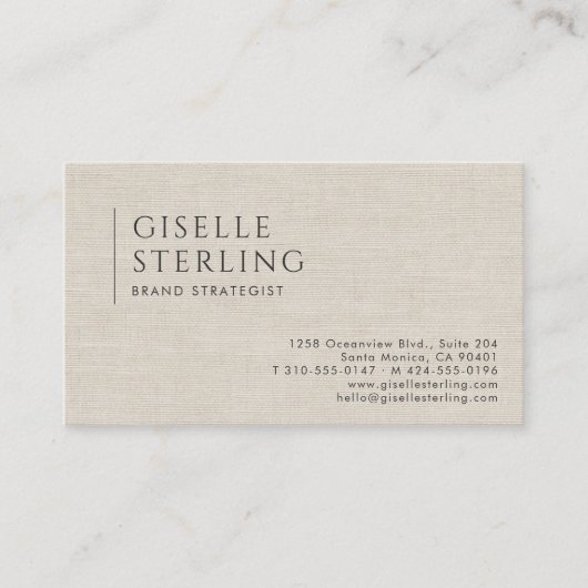 Brand Strategist Luxury Neutral Linen QR Code 名刺 (正面)