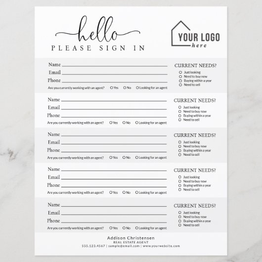 Branded Logo Real Estate Open House Sign-in Sheet (正面)