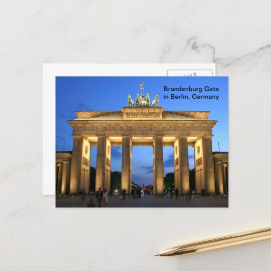 Brandenburg Gate in Berlin，ドイツ，ナイト ポストカード (正面/裏面インサイチュ)