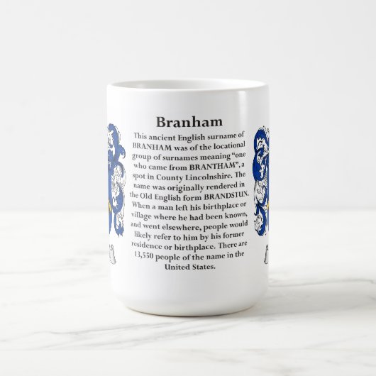 Branham家族の紋章付き外衣 コーヒーマグカップ (中央)