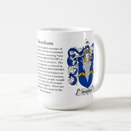 Branham家族の紋章付き外衣 コーヒーマグカップ (正面右)