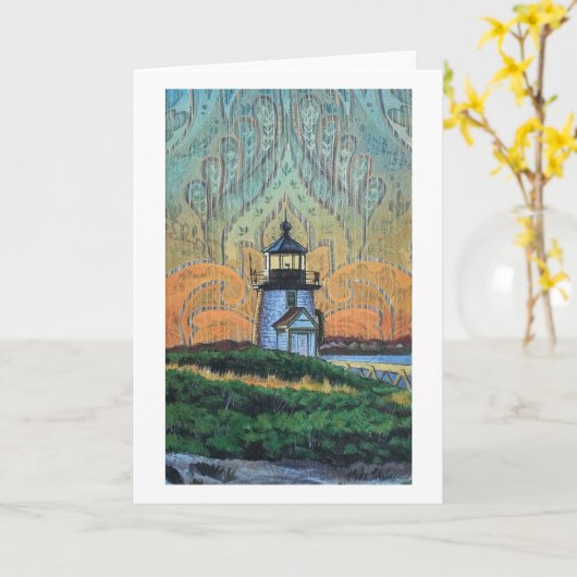 Brant Point Lighthouse Painting, Nantucket, MA カード (黄色い花)
