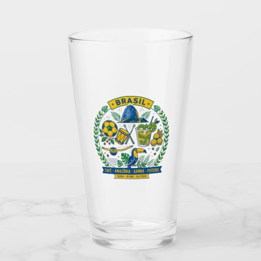 Brasil Culture Badge Cafe Samba Futebol Amazonia タンブラーグラス (正面)