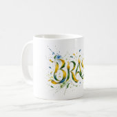 Brasil Watercolor Splatter Artistic コーヒーマグカップ (正面左)