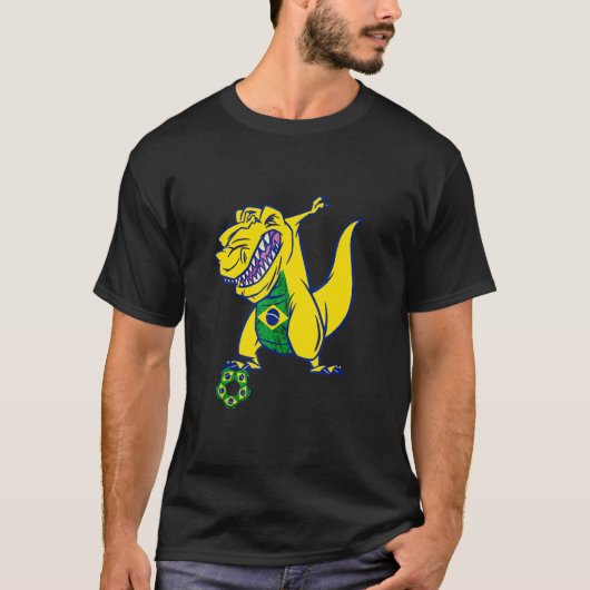 Brasilian Dino Rex Brazil Soccer Brazilian Flag Br Tシャツ (正面)