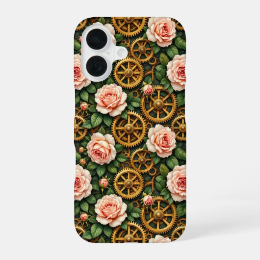 Brass Gears and Roses iPhone 16ケース (裏面)