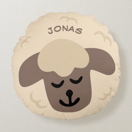 Braunes Schaf - personalisierbares Kinderkissen ラウンドクッション (正面)