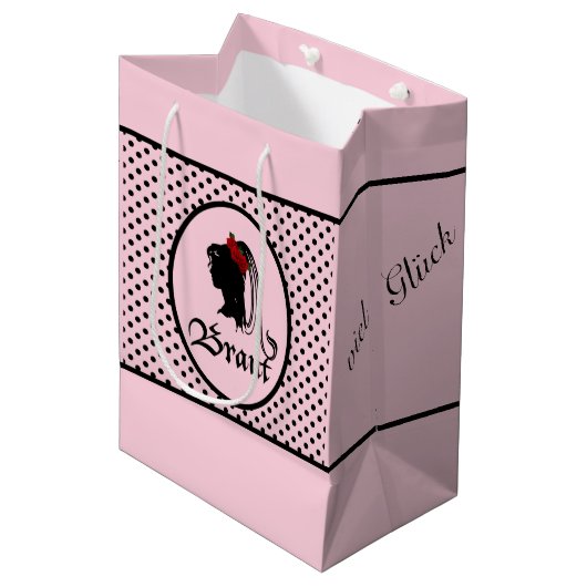 Braut Rosen Schleier Glück Hochzeit Rosa Punkte ミディアムペーパーバッグ (正面アングル)