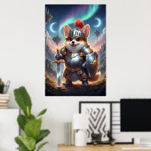 Brave Corgi Knight | Fantasy Cute Armor Art Poster ポスター (ホームオフィス)