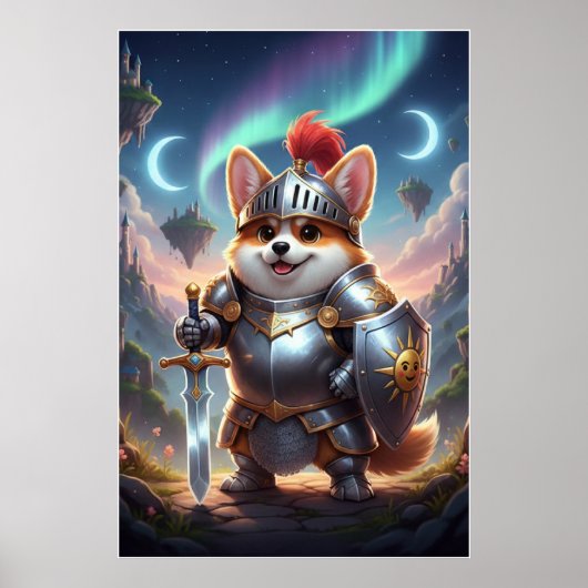 Brave Corgi Knight | Fantasy Cute Armor Art Poster ポスター (正面)